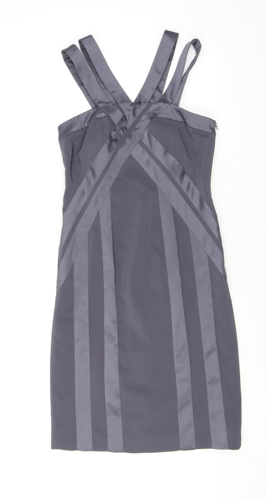 Debut Womens Silver Polyester Sheath Size 8 V-Neck Zip