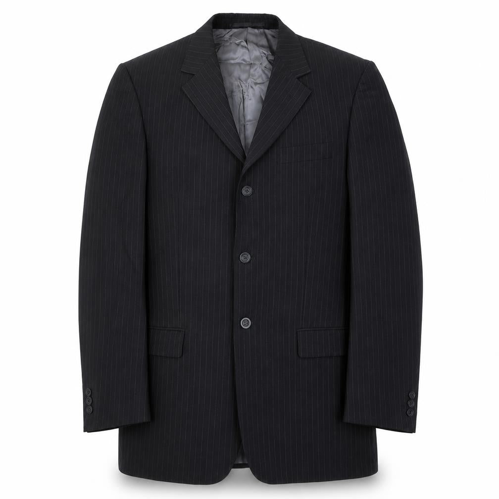 Tom English Mens Black Striped Wool Jacket Suit Jacket Size 40 Regular