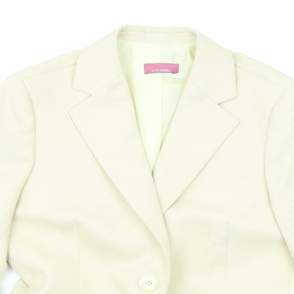Givo Donna Womens Beige Striped Polyester Blend Jacket Blazer Size 6