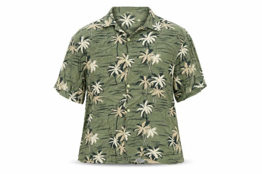 H&M Womens Green Geometric Viscose Basic Button-Up Size S Collared - Palm Print