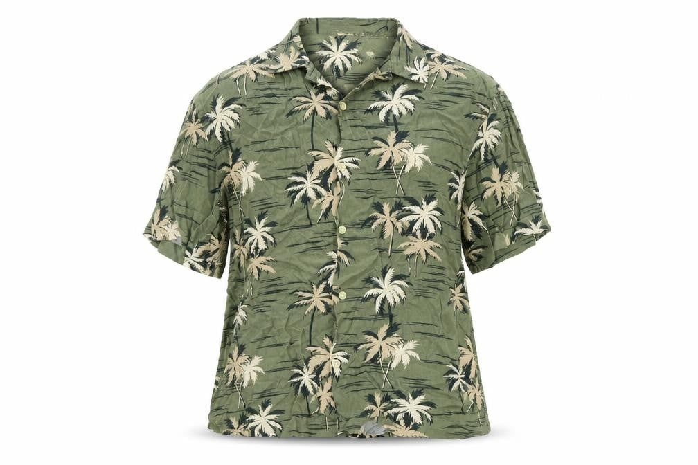 H&M Womens Green Geometric Viscose Basic Button-Up Size S Collared - Palm Print