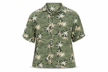 H&M Womens Green Geometric Viscose Basic Button-Up Size S Collared - Palm Print
