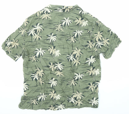 H&M Womens Green Geometric Viscose Basic Button-Up Size S Collared - Palm Print