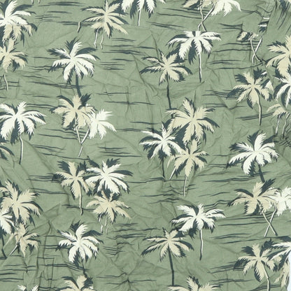 H&M Womens Green Geometric Viscose Basic Button-Up Size S Collared - Palm Print