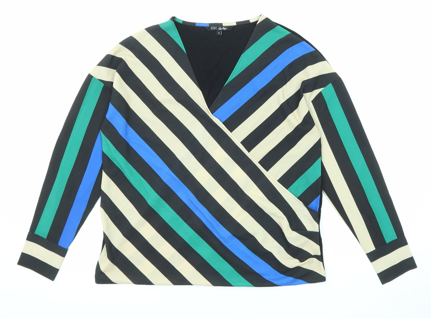 Mark Heyes Womens Multicoloured Striped Polyester Basic Blouse Size 12 V-Neck - Wrap Front Detail