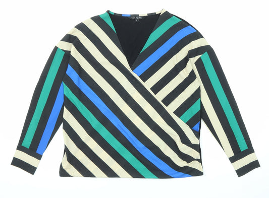 Mark Heyes Womens Multicoloured Striped Polyester Basic Blouse Size 12 V-Neck - Wrap Front Detail