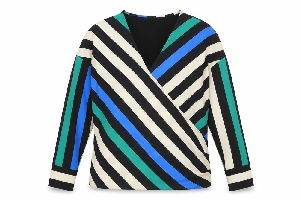 Mark Heyes Womens Multicoloured Striped Polyester Basic Blouse Size 12 V-Neck - Wrap Front Detail