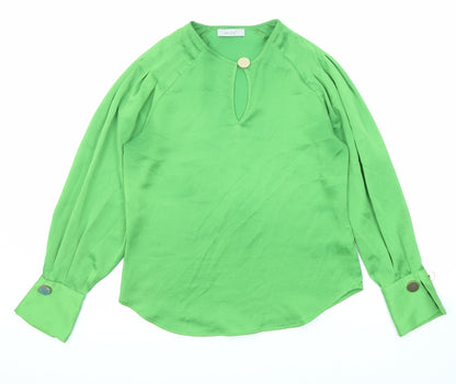 Marks & Spencer Womens Green Polyester Basic Blouse Size 8 Round Neck