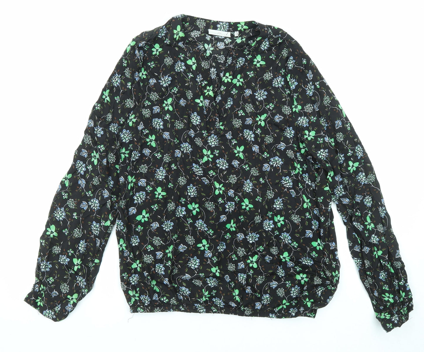Kaffle Womens Black Floral Viscose Basic Blouse Size 8 V-Neck