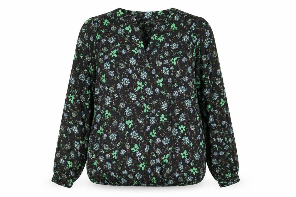 Kaffle Womens Black Floral Viscose Basic Blouse Size 8 V-Neck