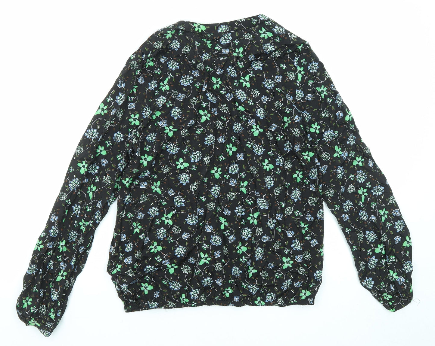 Kaffle Womens Black Floral Viscose Basic Blouse Size 8 V-Neck