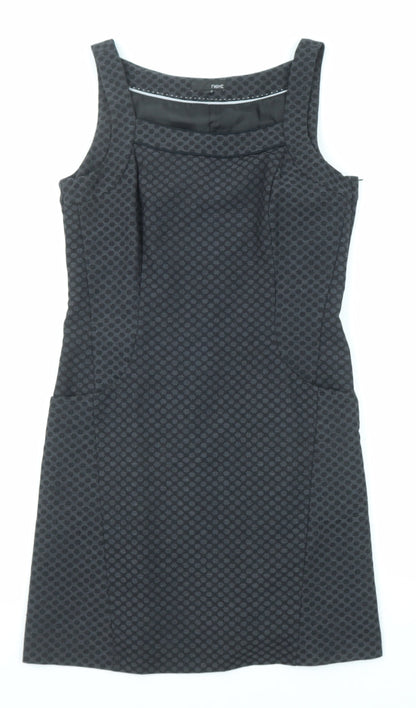 Next Womens Black Geometric Polyester Shift Size 10 Square Neck Zip