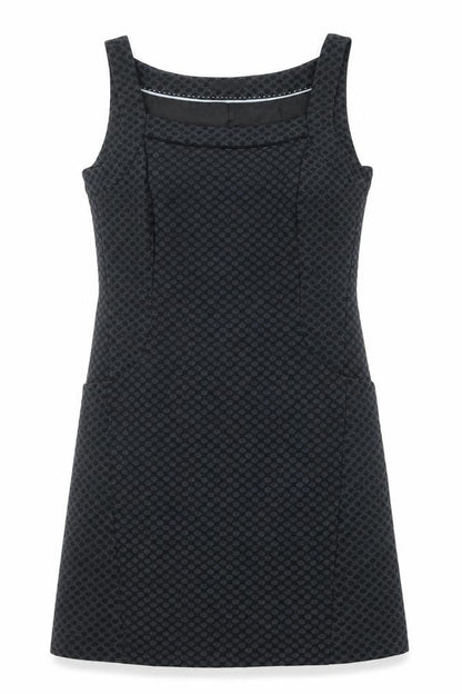 Next Womens Black Geometric Polyester Shift Size 10 Square Neck Zip