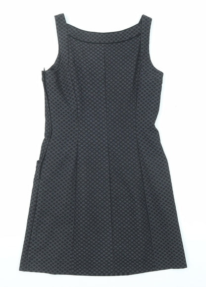 Next Womens Black Geometric Polyester Shift Size 10 Square Neck Zip