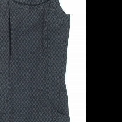 Next Womens Black Geometric Polyester Shift Size 10 Square Neck Zip