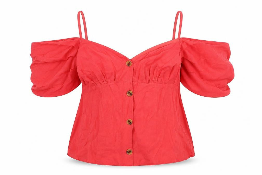 Topshop Womens Red Polyester Basic Button-Up Size 4XL Off the Shoulder