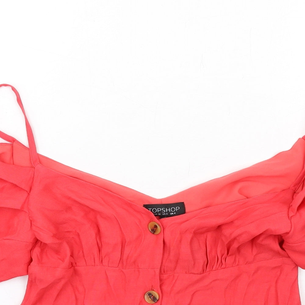 Topshop Womens Red Polyester Basic Button-Up Size 4XL Off the Shoulder