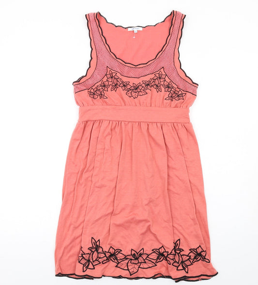 ValleyGirl Womens Pink Floral Cotton Tank Dress Size L Scoop Neck Pullover