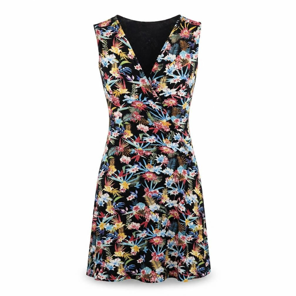 Mango Womens Multicoloured Floral Viscose A-Line Size S V-Neck Tie
