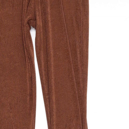 PRETTYLITTLETHING Womens Brown Polyester Trousers Size 8 L31 in Regular