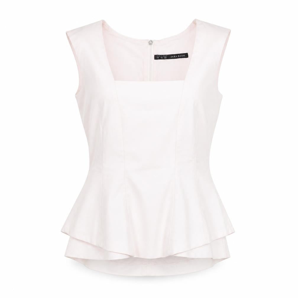 Zara Womens Pink Cotton Basic Blouse Size S Square Neck