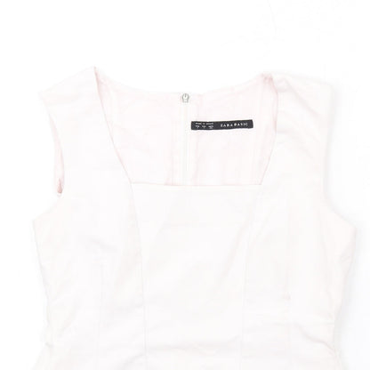 Zara Womens Pink Cotton Basic Blouse Size S Square Neck