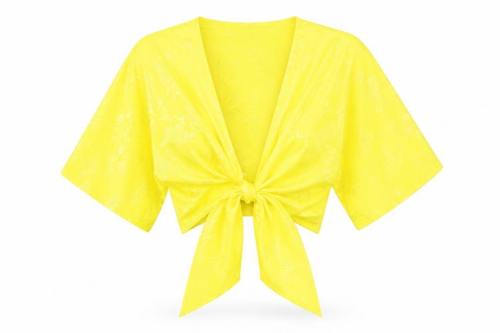 ASOS Womens Yellow Geometric Polyester Basic Blouse Size 8 V-Neck - Tie Front Detail