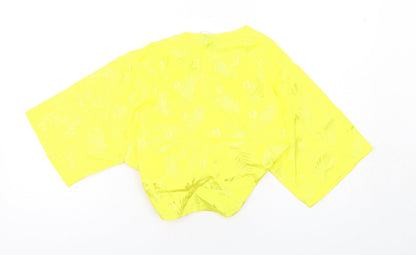 Back view of ASOS women’s yellow geometric polyester basic blouse, size UK 8, v-neck - tie front detail