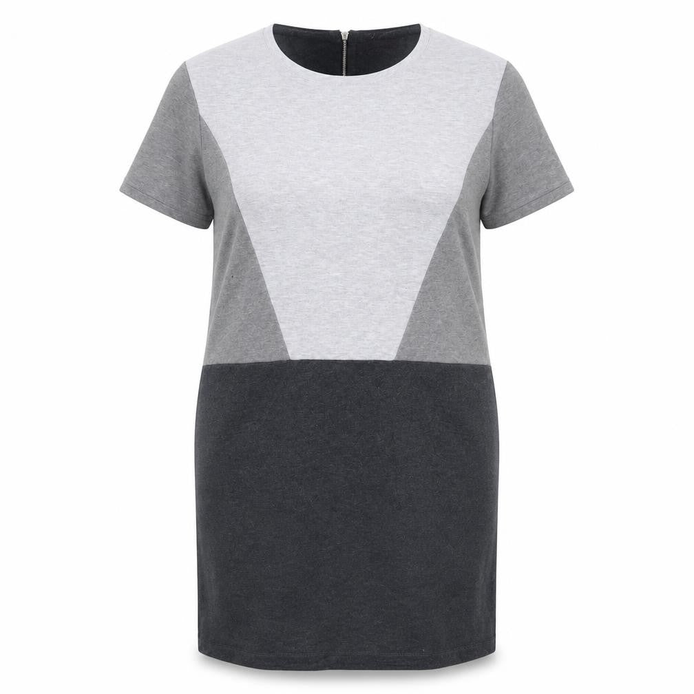 Marks & Spencer Womens Grey Geometric Polyester T-Shirt Dress Size 14 Round Neck Zip