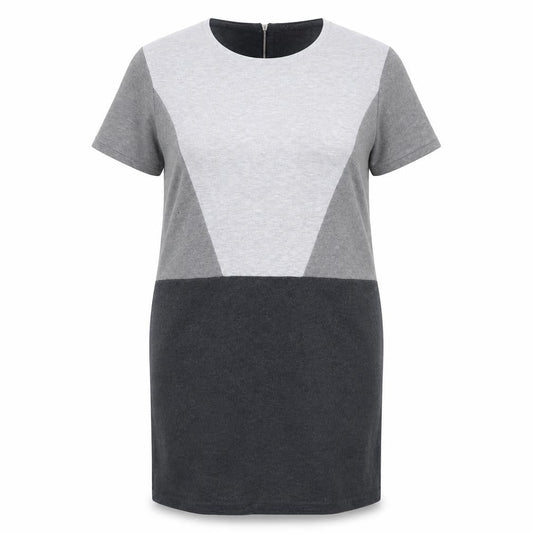 Marks & Spencer Womens Grey Geometric Polyester T-Shirt Dress Size 14 Round Neck Zip