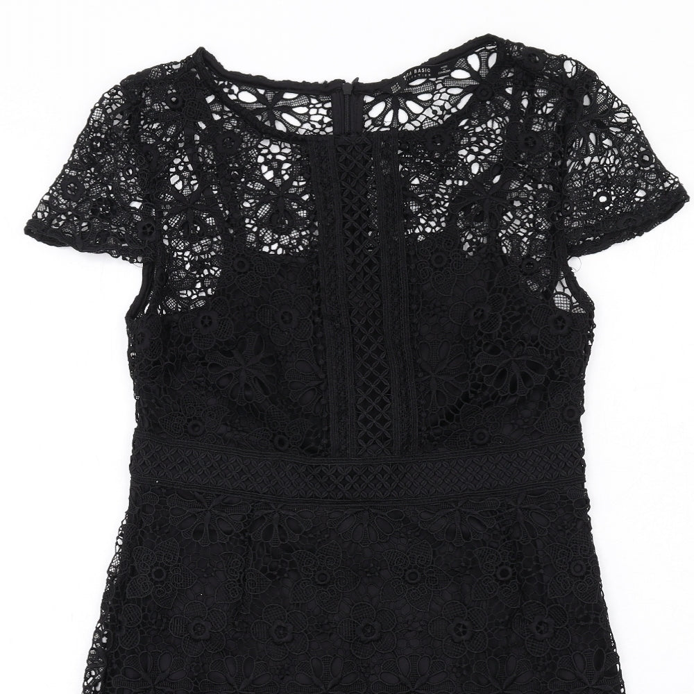 Zara Womens Black Polyester A-Line Size M Round Neck Zip