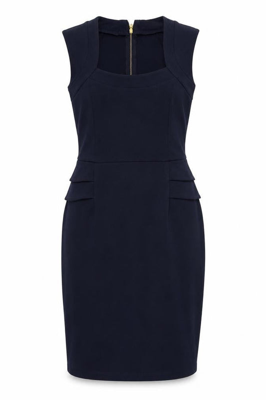 Dorothy Perkins Womens Blue Polyester Shift Size 10 Square Neck Zip