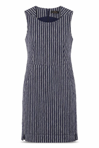 Next Womens Blue Striped Viscose Shift Size 10 Round Neck Zip