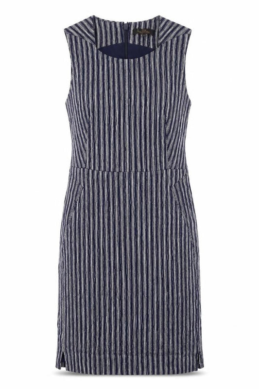 NEXT Womens Blue Striped Viscose Shift Size 10 Round Neck Zip