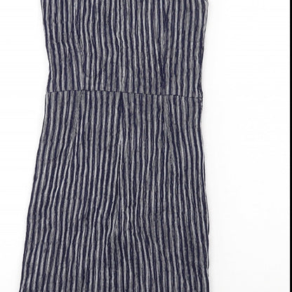 Next Womens Blue Striped Viscose Shift Size 10 Round Neck Zip