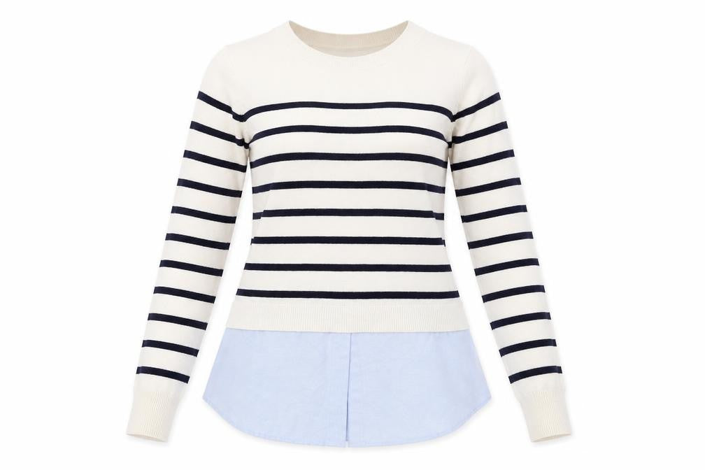 Oasis Womens White Round Neck Striped Cotton Pullover Jumper Size XS
