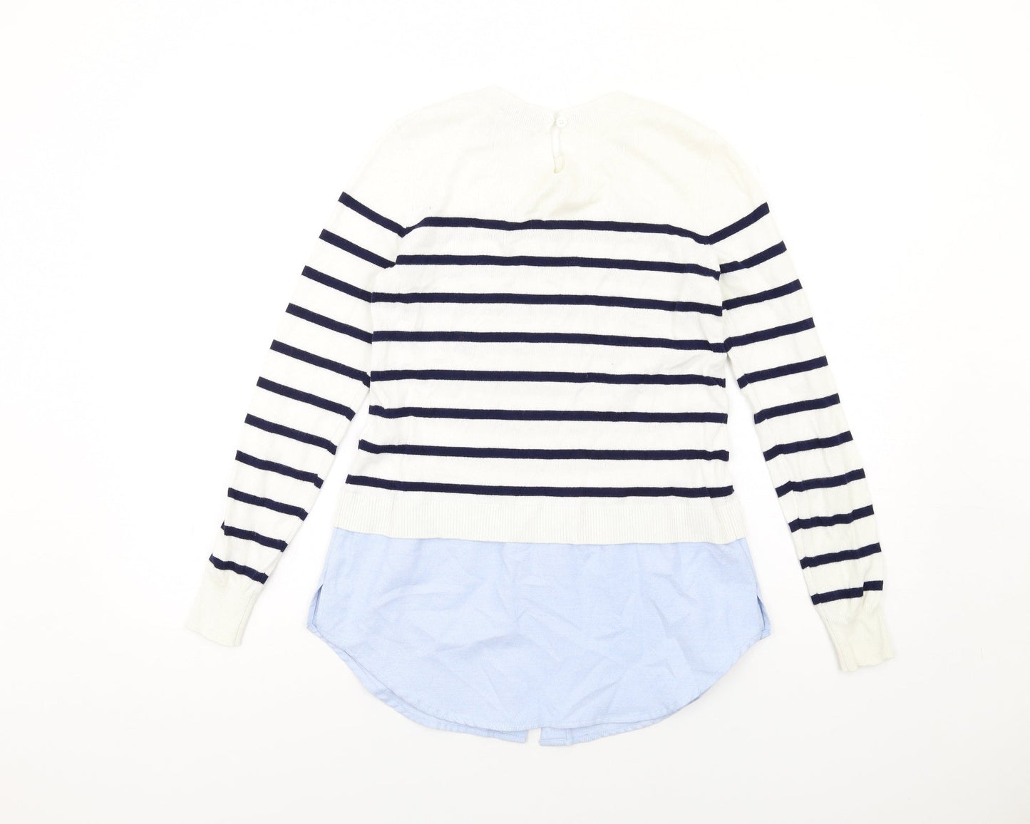 Oasis Womens White Round Neck Striped Cotton Pullover Jumper Size XS