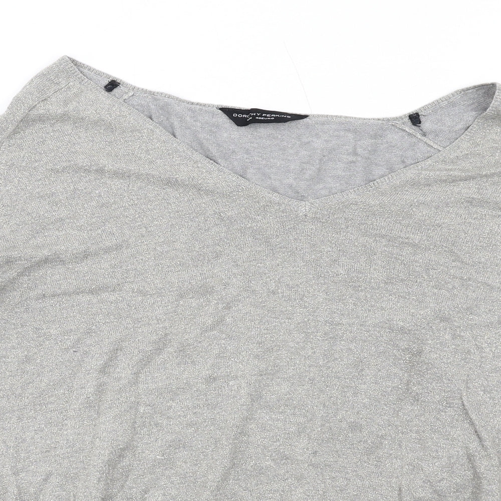 Dorothy Perkins Womens Grey V-Neck Viscose Pullover Jumper Size 12