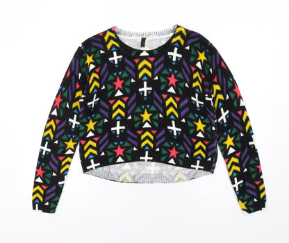 H&M Womens Multicoloured Round Neck Geometric Acrylic Pullover Jumper Size S