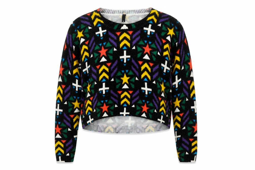H&M Womens Multicoloured Round Neck Geometric Acrylic Pullover Jumper Size S
