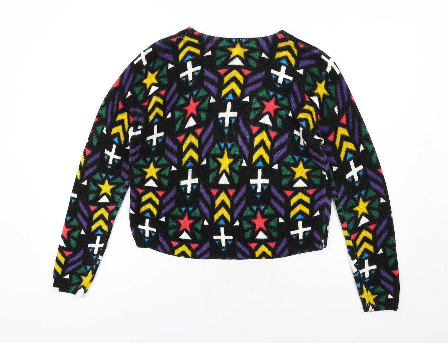 H&M Womens Multicoloured Round Neck Geometric Acrylic Pullover Jumper Size S