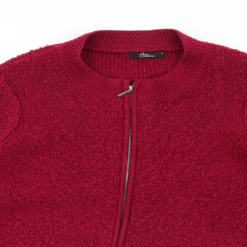 Bonmarché Womens Pink Round Neck Acrylic Full Zip Jumper Size M