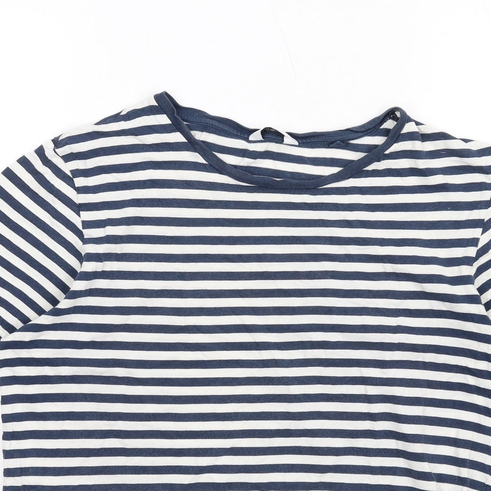 NEXT Womens Blue Striped Cotton Basic T-Shirt Size S Round Neck