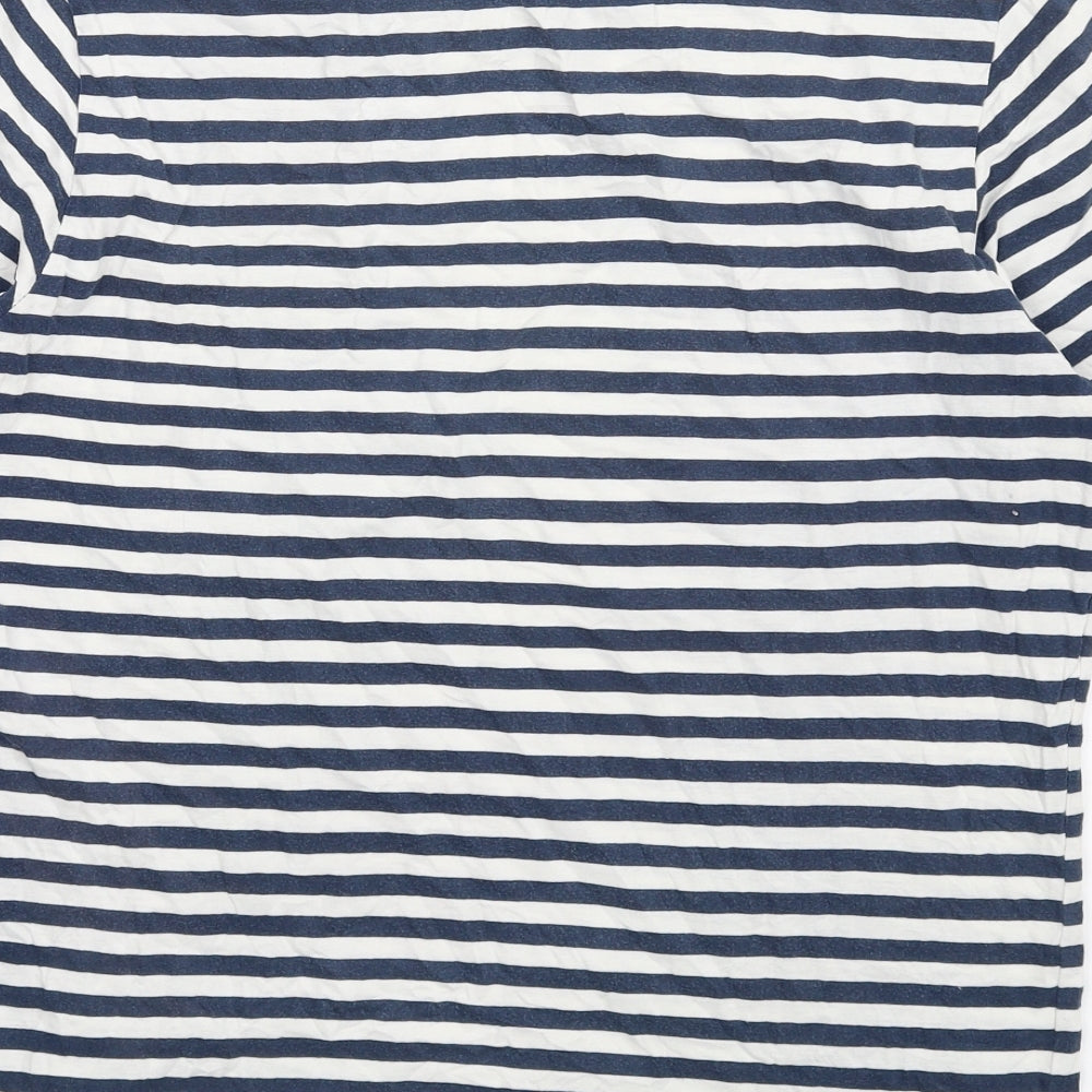 NEXT Womens Blue Striped Cotton Basic T-Shirt Size S Round Neck