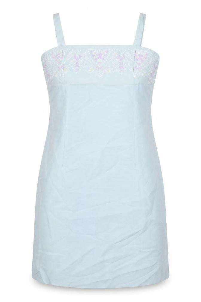 Etam Womens Blue Silk A-Line Size 14 Square Neck Zip
