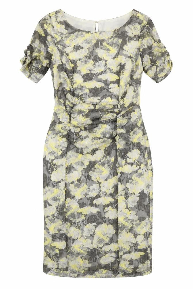 Marks & Spencer Womens Grey Floral Polyester Shift Size 10 Boat Neck Button