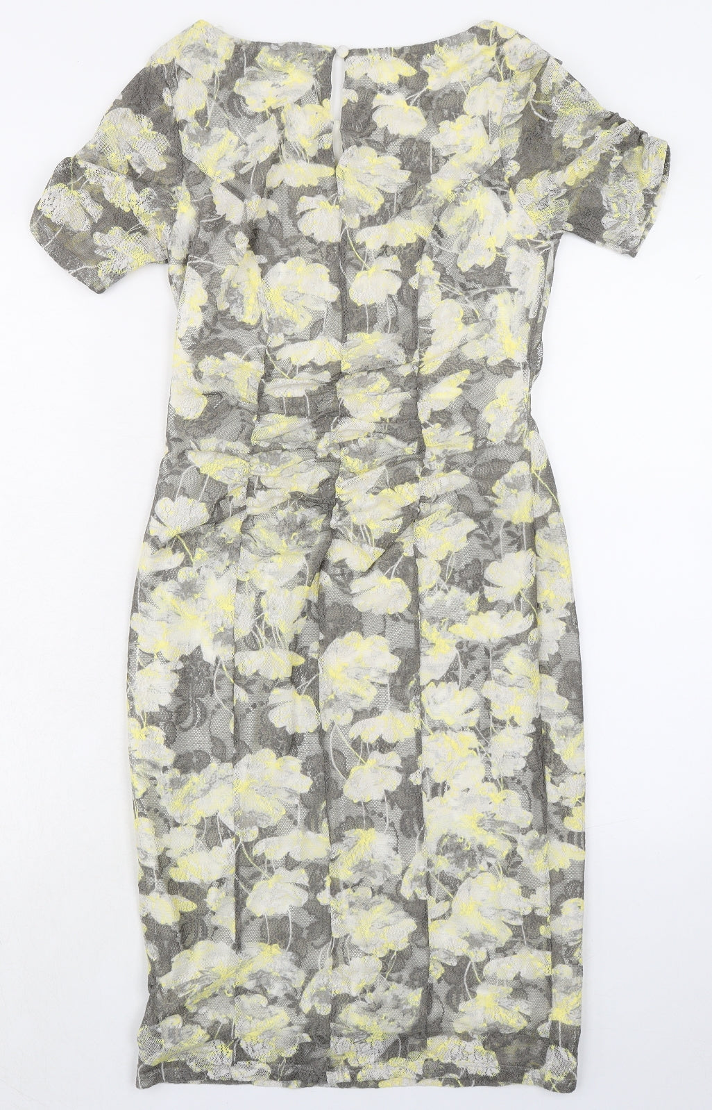 Marks and Spencer Womens Grey Floral Polyester Shift Size 10 Boat Neck Button