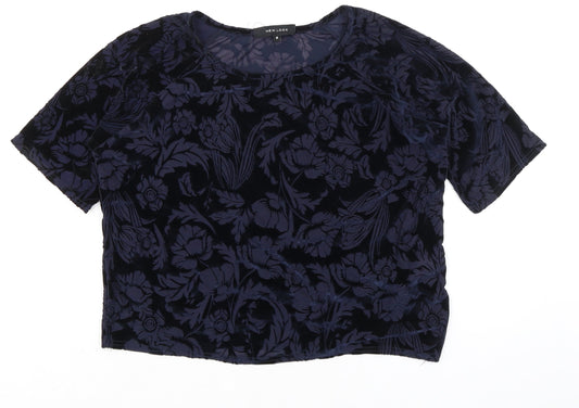 New Look Womens Blue Floral Polyester Basic Blouse Size 8 Boat Neck