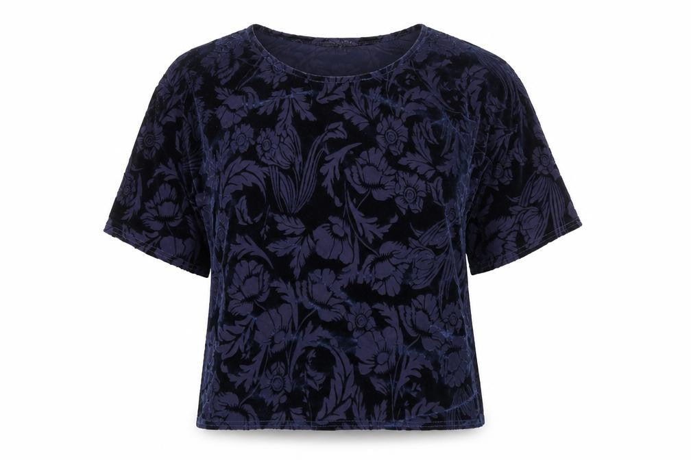 New Look Womens Blue Floral Polyester Basic Blouse Size 8 Boat Neck