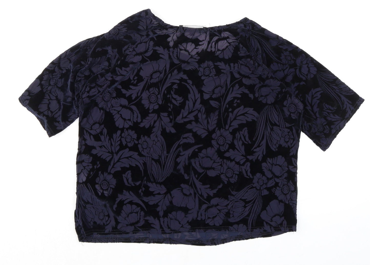 New Look Womens Blue Floral Polyester Basic Blouse Size 8 Boat Neck